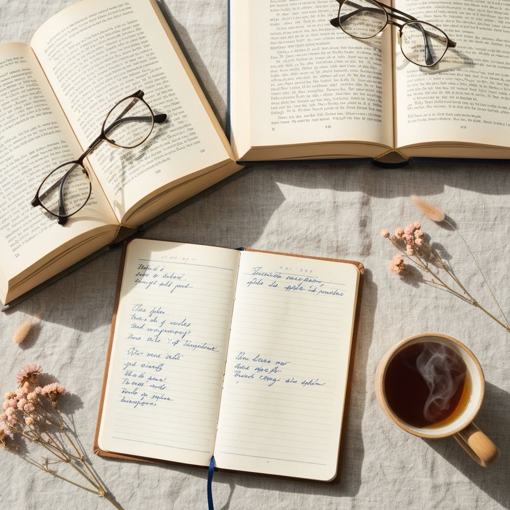 Books and reading materials arranged on a table
