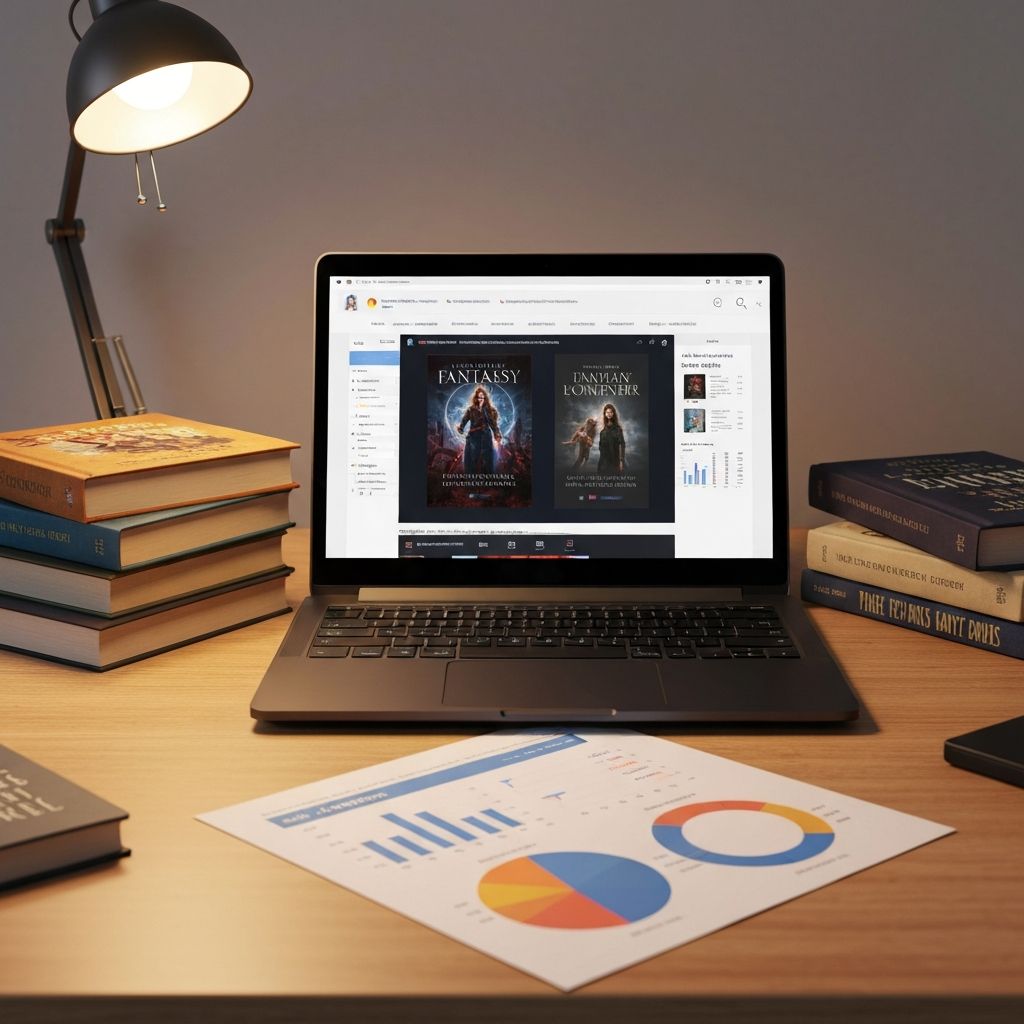 Laptop showing online bookstore analytics and product page