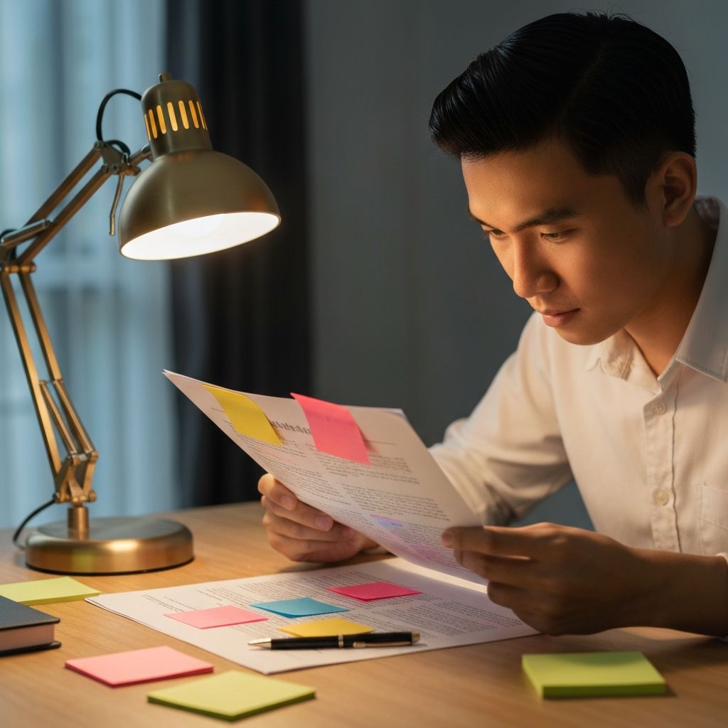 Person reading a manuscript with feedback notes