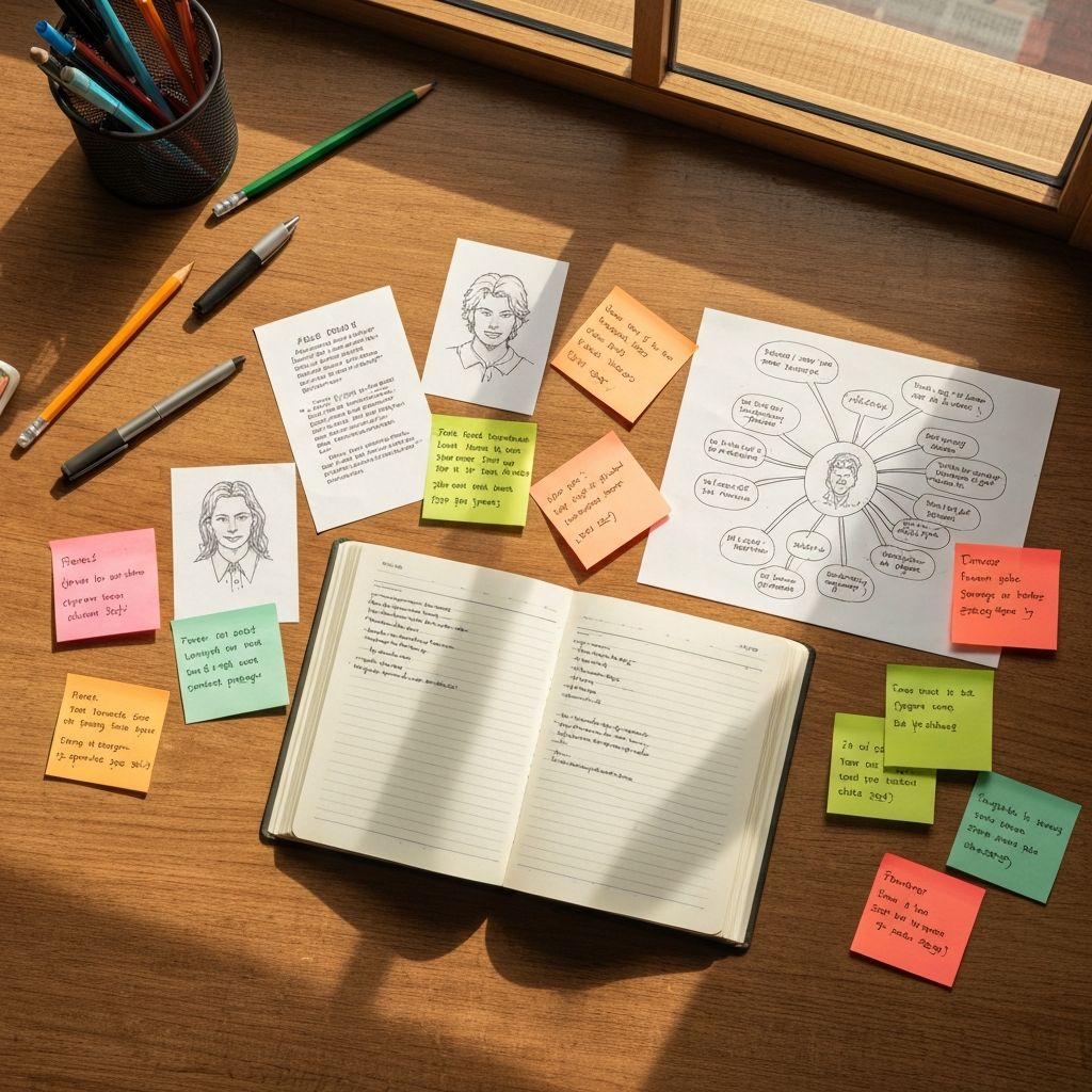 Writer's planning workspace with outlines and notes