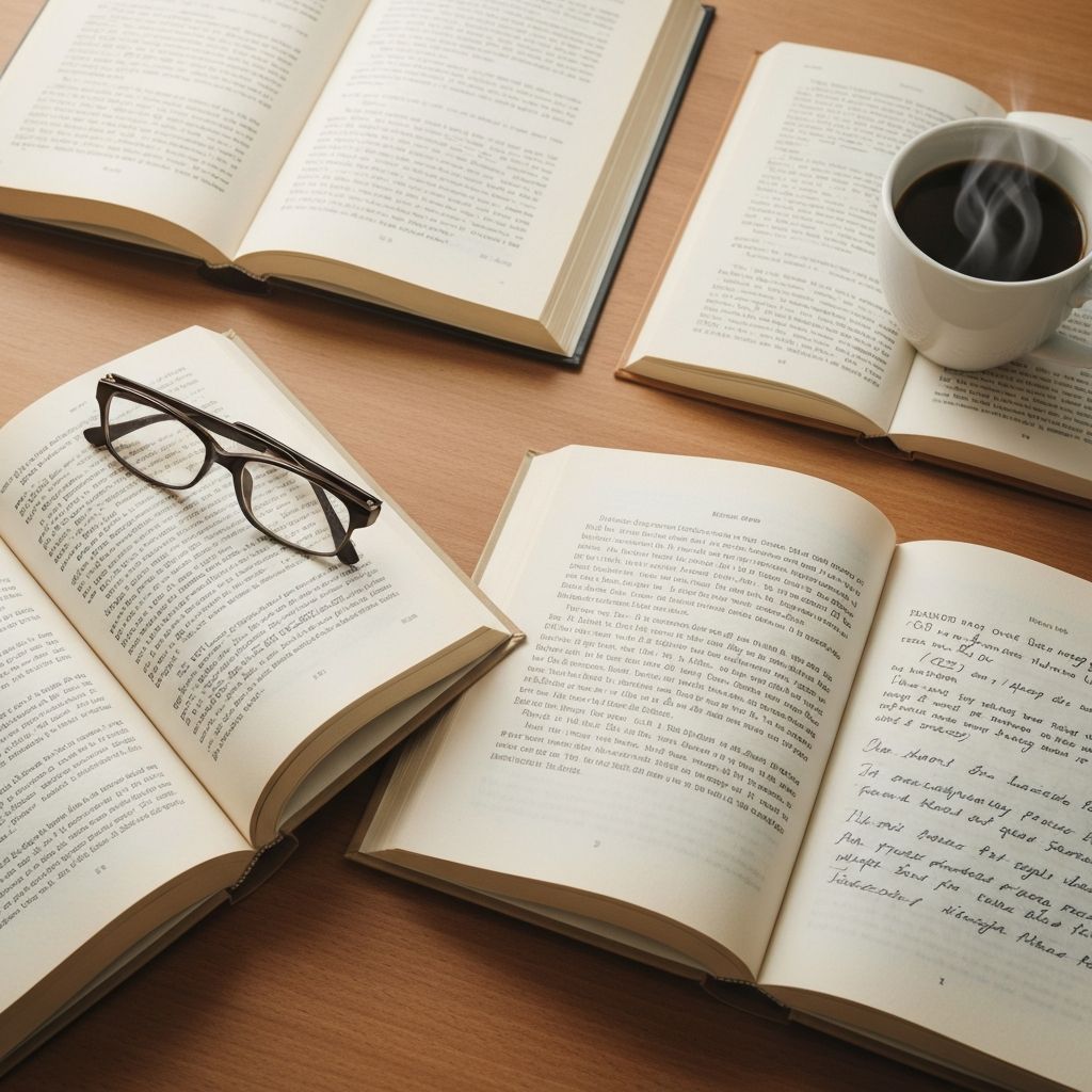 Open books with detailed handwritten review notes