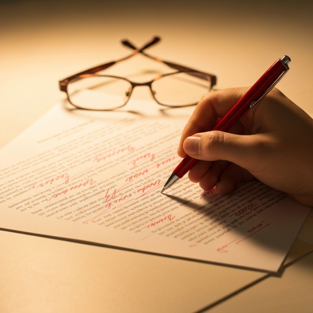 Hands marking corrections on a printed manuscript